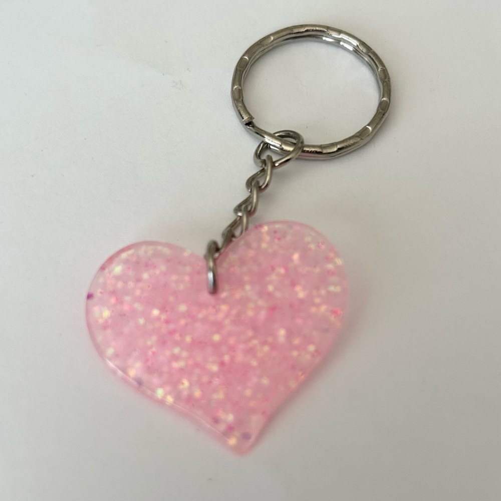 NWT Pink Glitter Heart Keychain